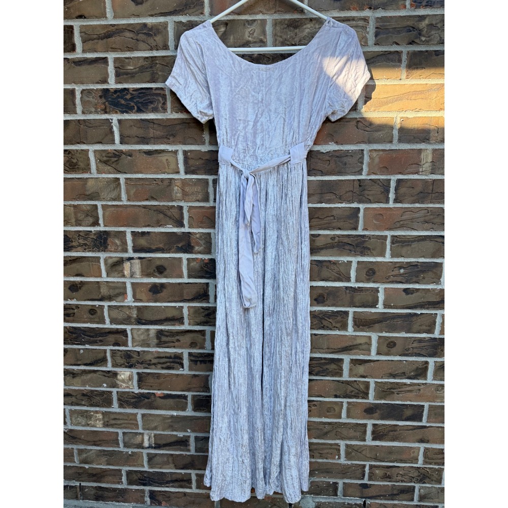 Nostalgia Vintage Crushed Velvet Empire Waist Maxi Dress Lavender Silver‎ Grey - Picture 2 of 5